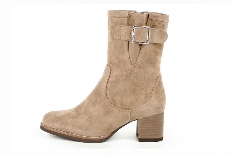 Classic leather ankle boots featuring adjustable side buckles and sleek hardware for secure support and timeless everyday style, in sand leather with round toe and mid block heel - Florence KOOIJMAN